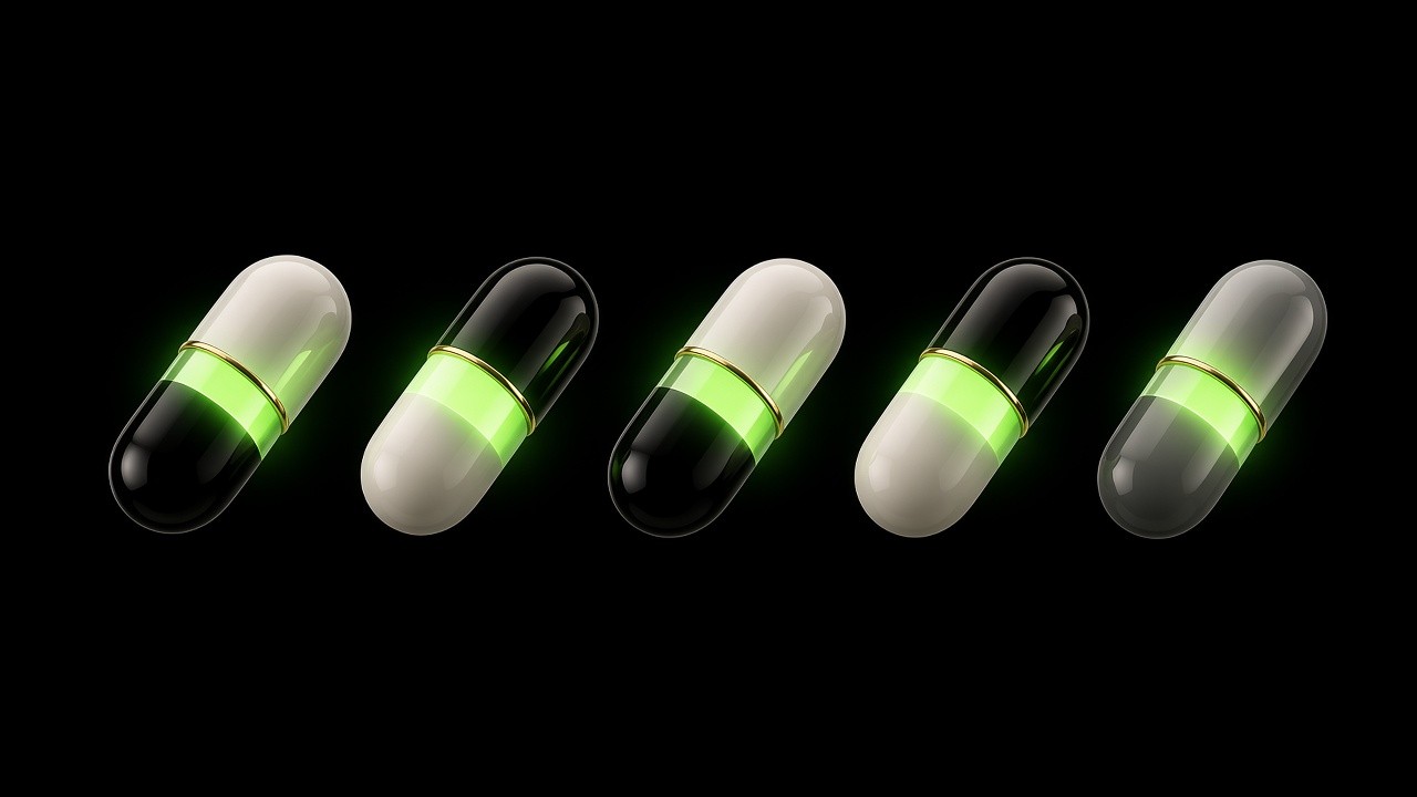 A row of glossy pump.fun capsules